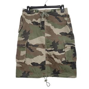 Vtg 90s Y2K No Boundaries Camo Cargo Skirt Sz XS Green Brown Cinch Hem Grunge